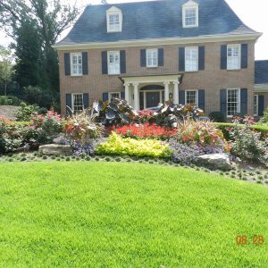 flower garden in front of house