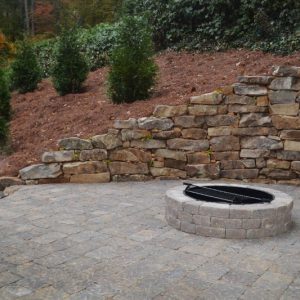 firepit with stone wall