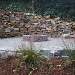 firepit with stone wall