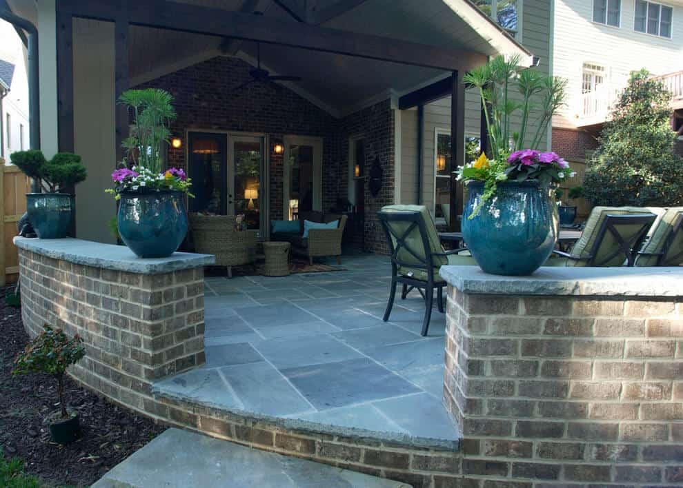 Brookhaven Georgia Outdoor Space Finished Brick Seat Wall with Bluestone Patio by Personal Touch Lawn Care