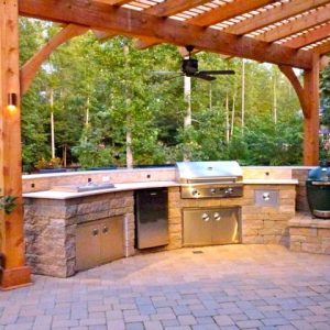 outdoor grill with brick patio