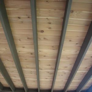 wood ceiling with beams