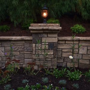 stone wall and outdoor light