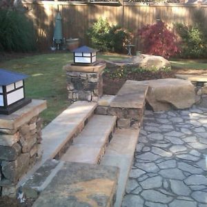 stone patio with stairs