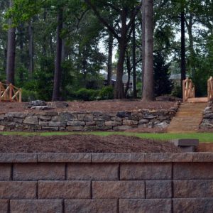 brick retaining wall in backyard